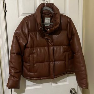 A&F vegan leather mini puffer in brown